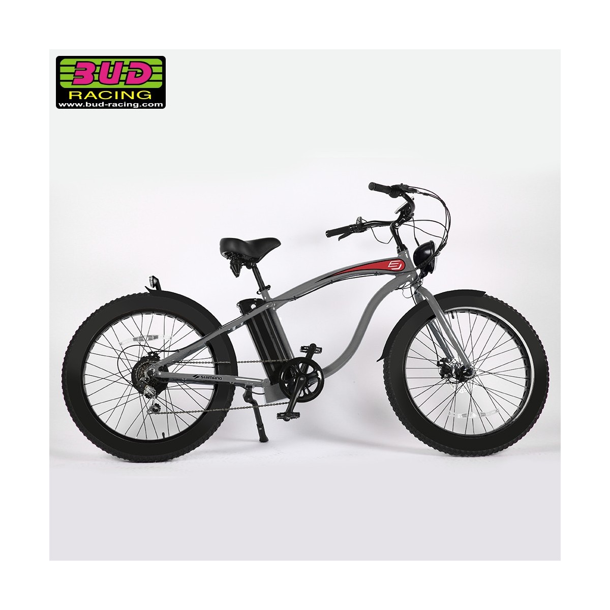 Vélo Electrique Beach cruiser Bud racing Old School Gris/Rouge 