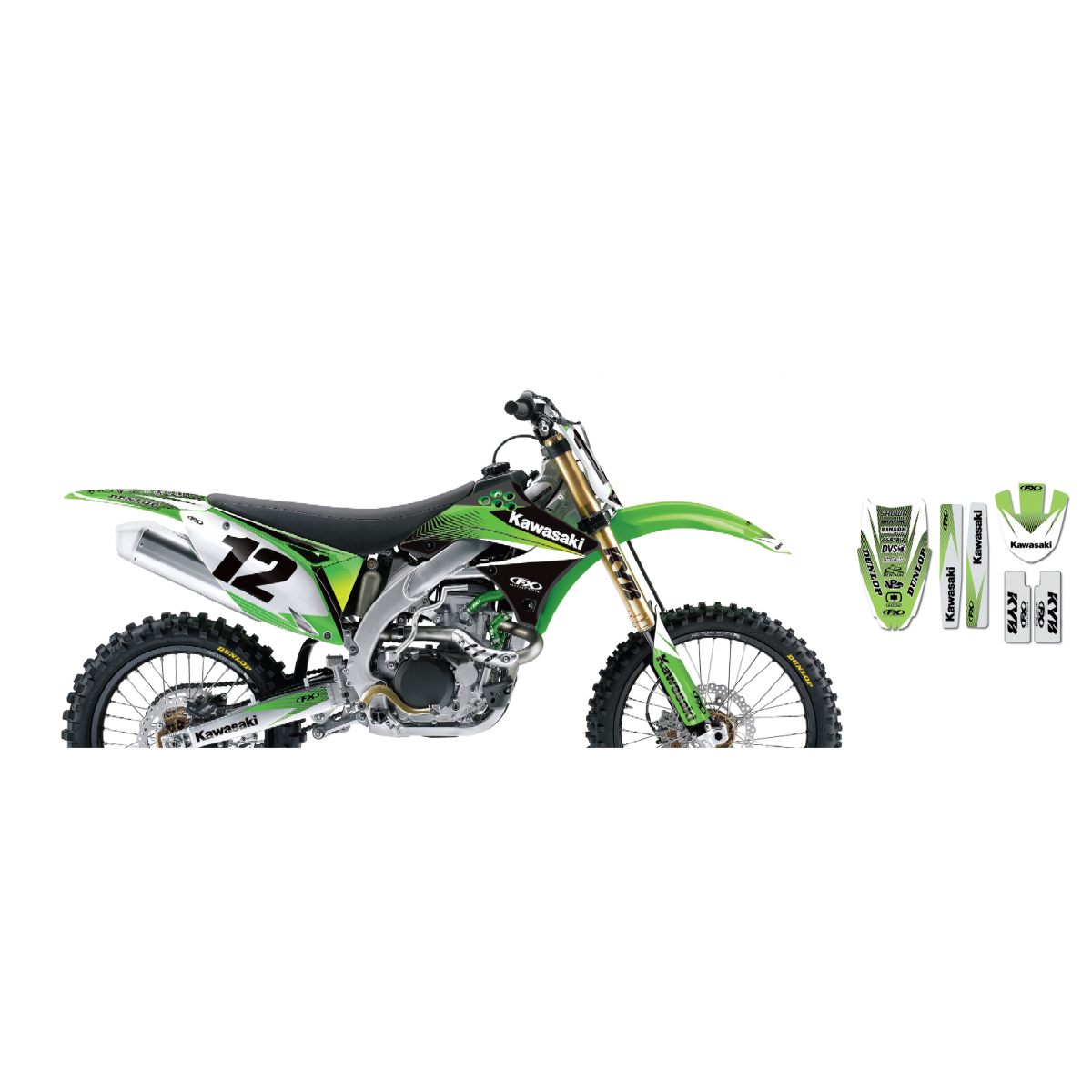 Kit déco GB AV/AR, bras oscillant, fourche FX 125/250 KX 99-02 