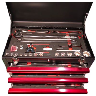 Caisse à outils MX Toolbox complète spéciale moto 65 éléments 