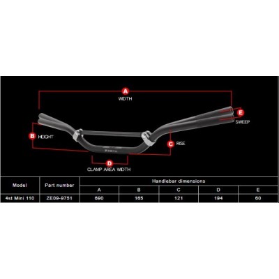 Guidon Zeta CX minibike noir CRF/KLX/TTR 110 