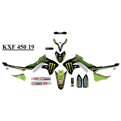 Kit déco complet D'Cor 19 Team Monster Kawasaki KXF 450 09/11 -wh BGP 