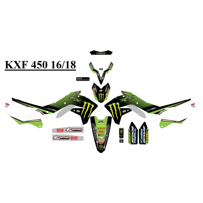 Kit déco complet D'Cor 19 Team Monster Kawasaki KXF 450 09/11 -wh BGP 
