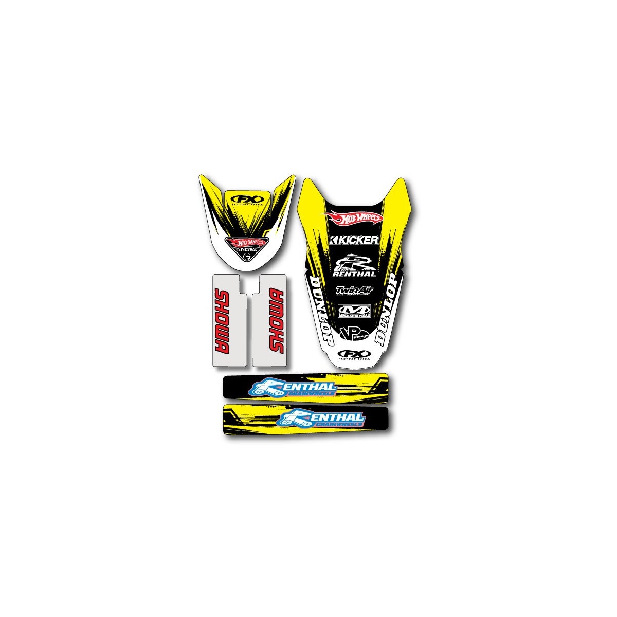 Kit déco Hot Wheels GB AV/AR,bras oscil.,fourche FX 250 RMZ07/09 