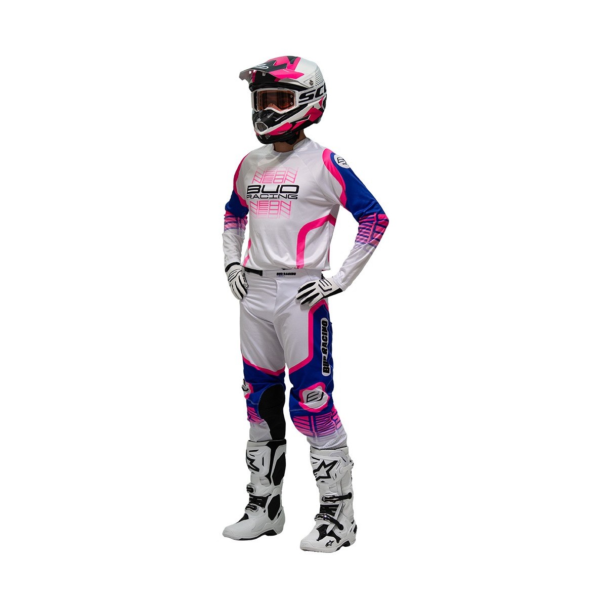 Pantalon enfant Bud Racing GP Neon Violet Rose Fluo Blanc 