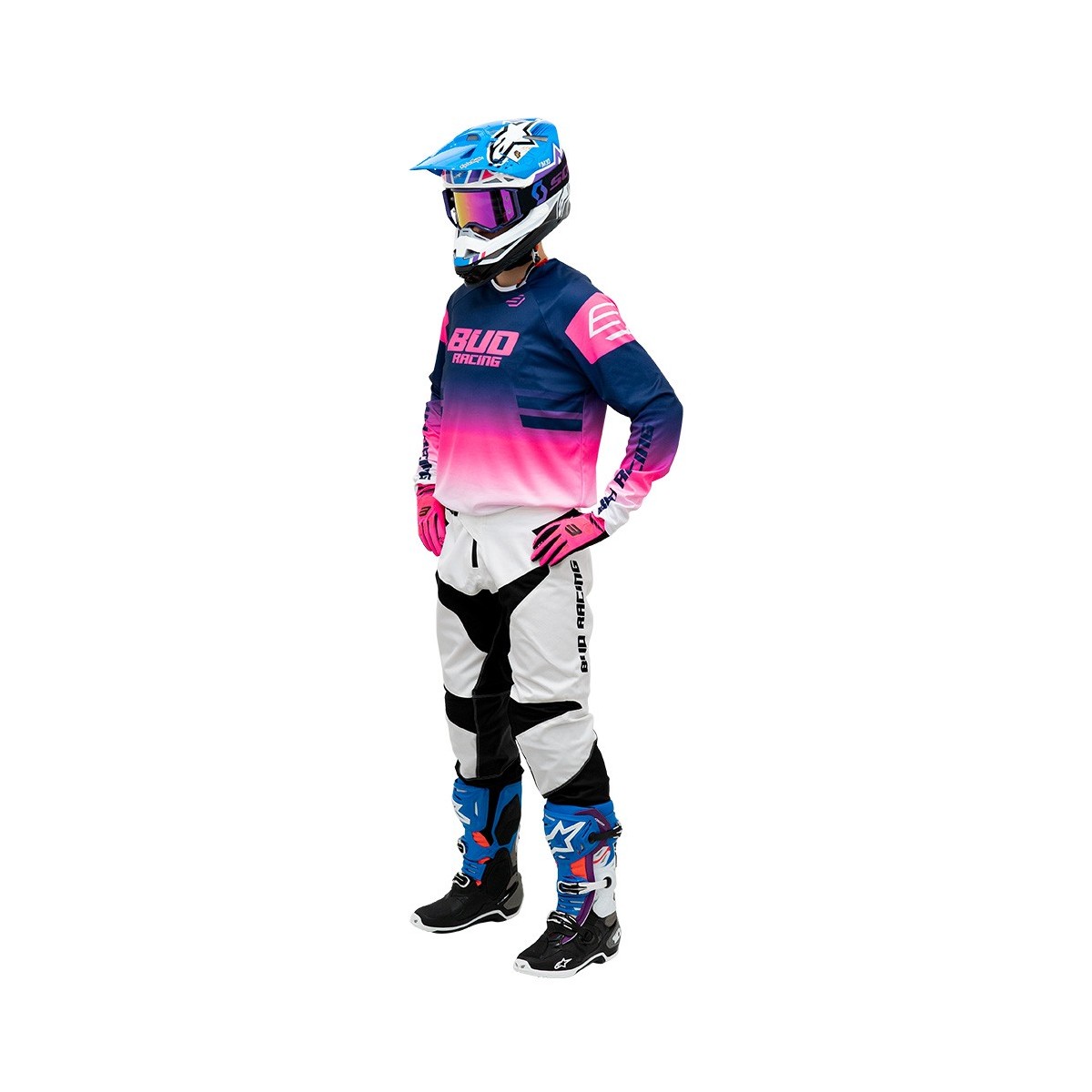Maillot Enfant Bud Racing Lazer Marine Rose Fluo Blanc  