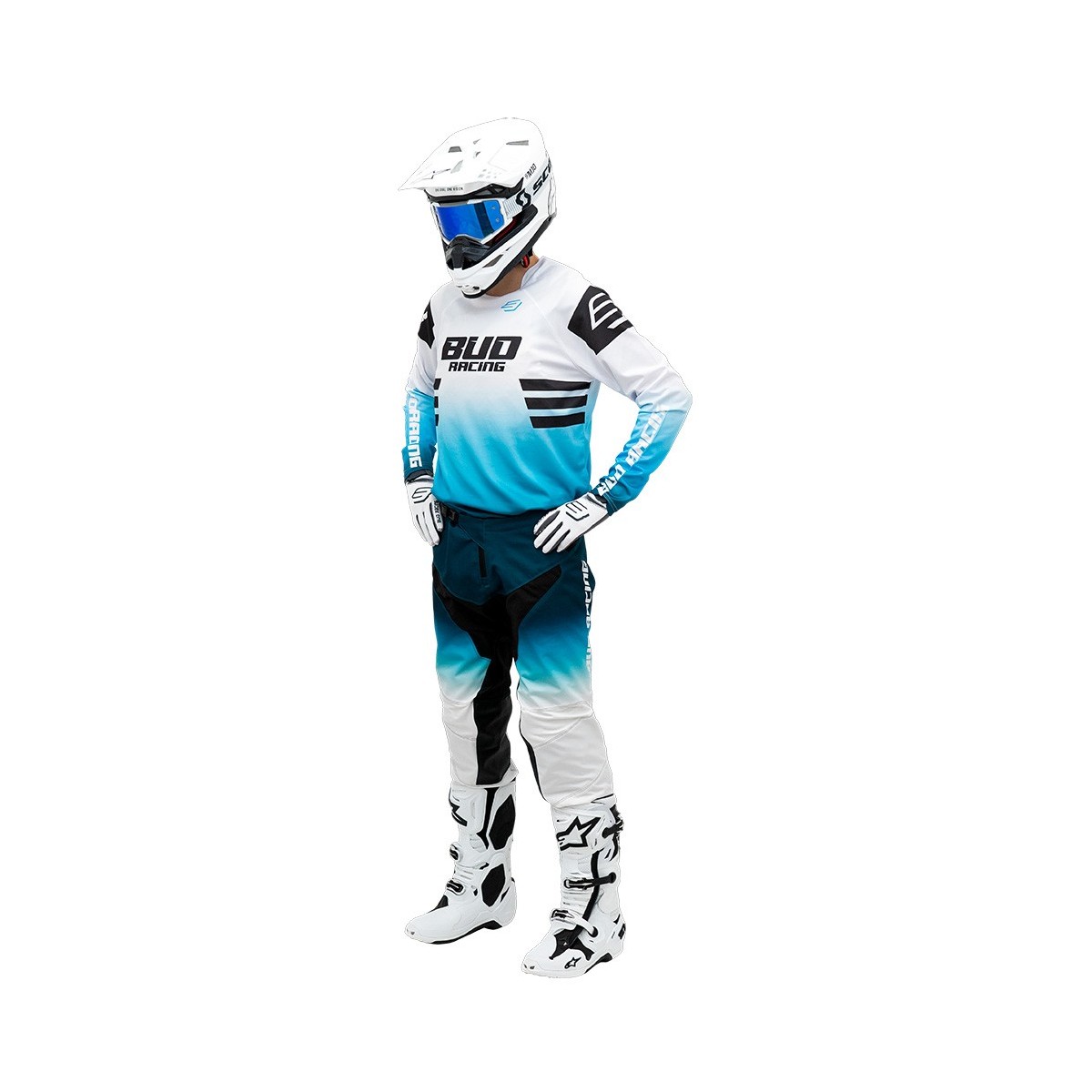 Maillot Bud Racing Lazer Turquoise Blanc /  