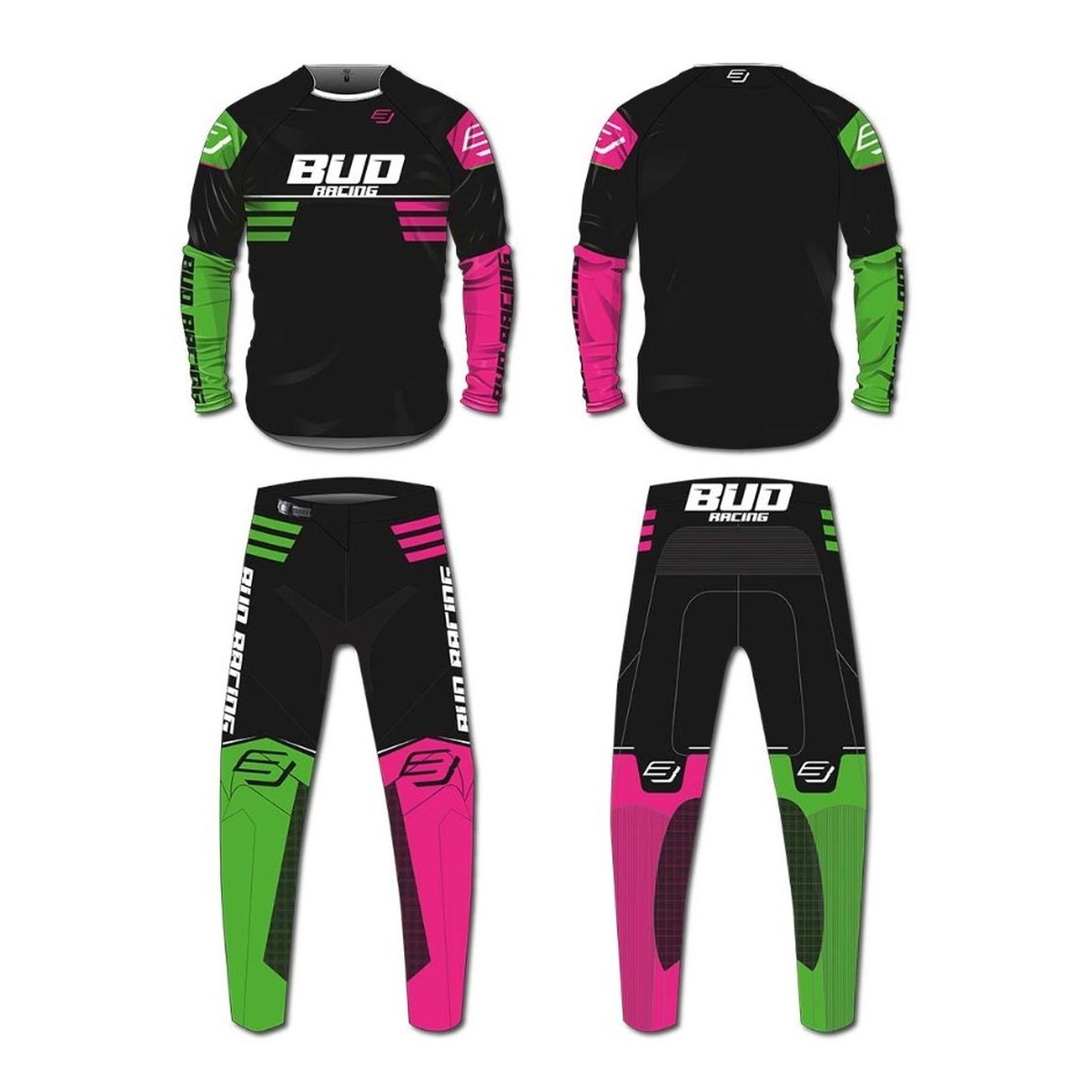 Maillot Enfant Bud Racing Lazer Rose Fluo Vert Fluo Noir /  