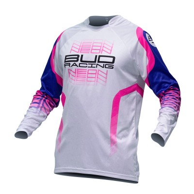 Maillot Bud Racing Neon Violet Rose Fluo Blanc 