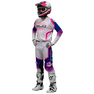 Maillot Bud Racing Neon Violet Rose Fluo Blanc 