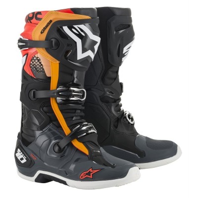 Bottes Alpinestars Tech 10 Noir Gris Orange Rouge Fluo 
