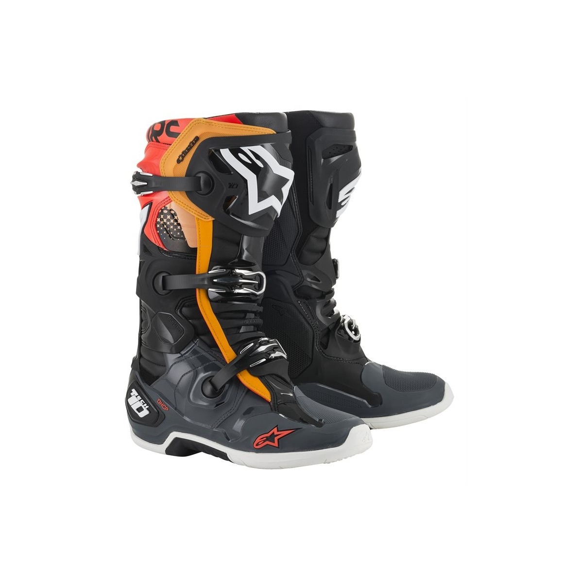 Bottes Alpinestars Tech 10 Noir Gris Orange Rouge Fluo 