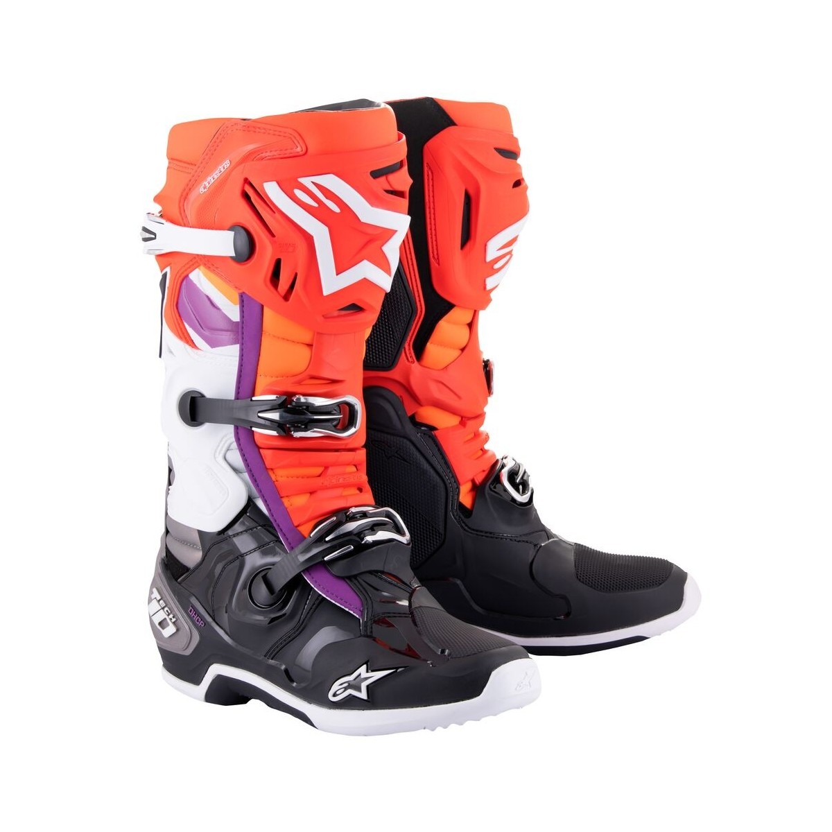 Bottes Alpinestars Tech 10 Noir Rouge Fluo Orange Fluo Blanc 