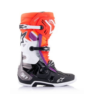 Bottes Alpinestars Tech 10 Noir Rouge Fluo Orange Fluo Blanc 