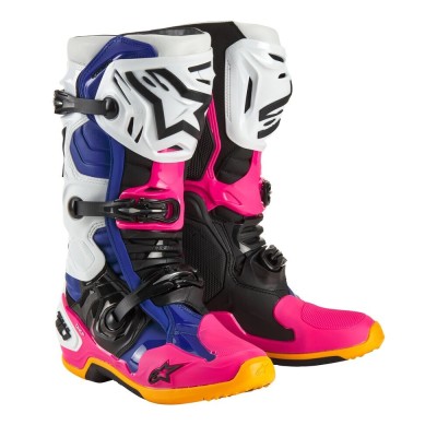 Bottes Alpinestars Tech 10 LE Coast Blanc Bleu Foncé Rose Fluo 