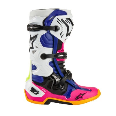 Bottes Alpinestars Tech 10 LE Coast Blanc Bleu Foncé Rose Fluo 