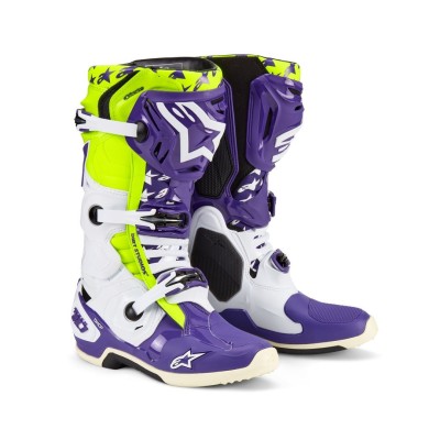 Bottes Alpinestars Tech 10 LE Dirt Studios Blanc Violet Jaune Fluo 