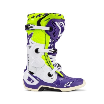 Bottes Alpinestars Tech 10 LE Dirt Studios Blanc Violet Jaune Fluo 