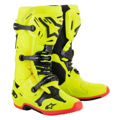 Bottes Alpinestars Tech 10 Jaune Fluo Noir Rouge Fluo 