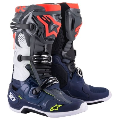 Bottes Alpinestars Tech 10 Gris foncé Bleu foncé Rouge Fluo 