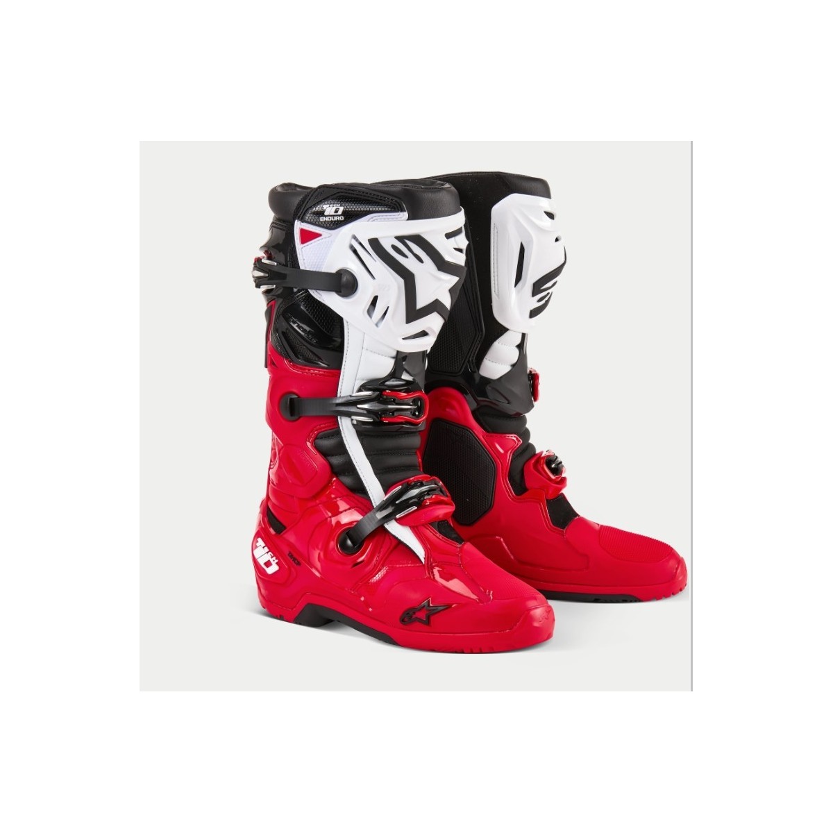 Bottes Alpinestars Tech 10 Enduro Rouge Brillant Noir Blanc 
