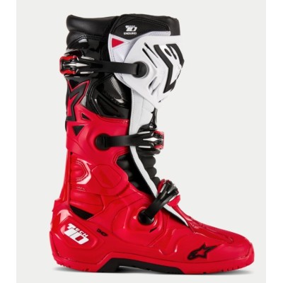 Bottes Alpinestars Tech 10 Enduro Rouge Brillant Noir Blanc 