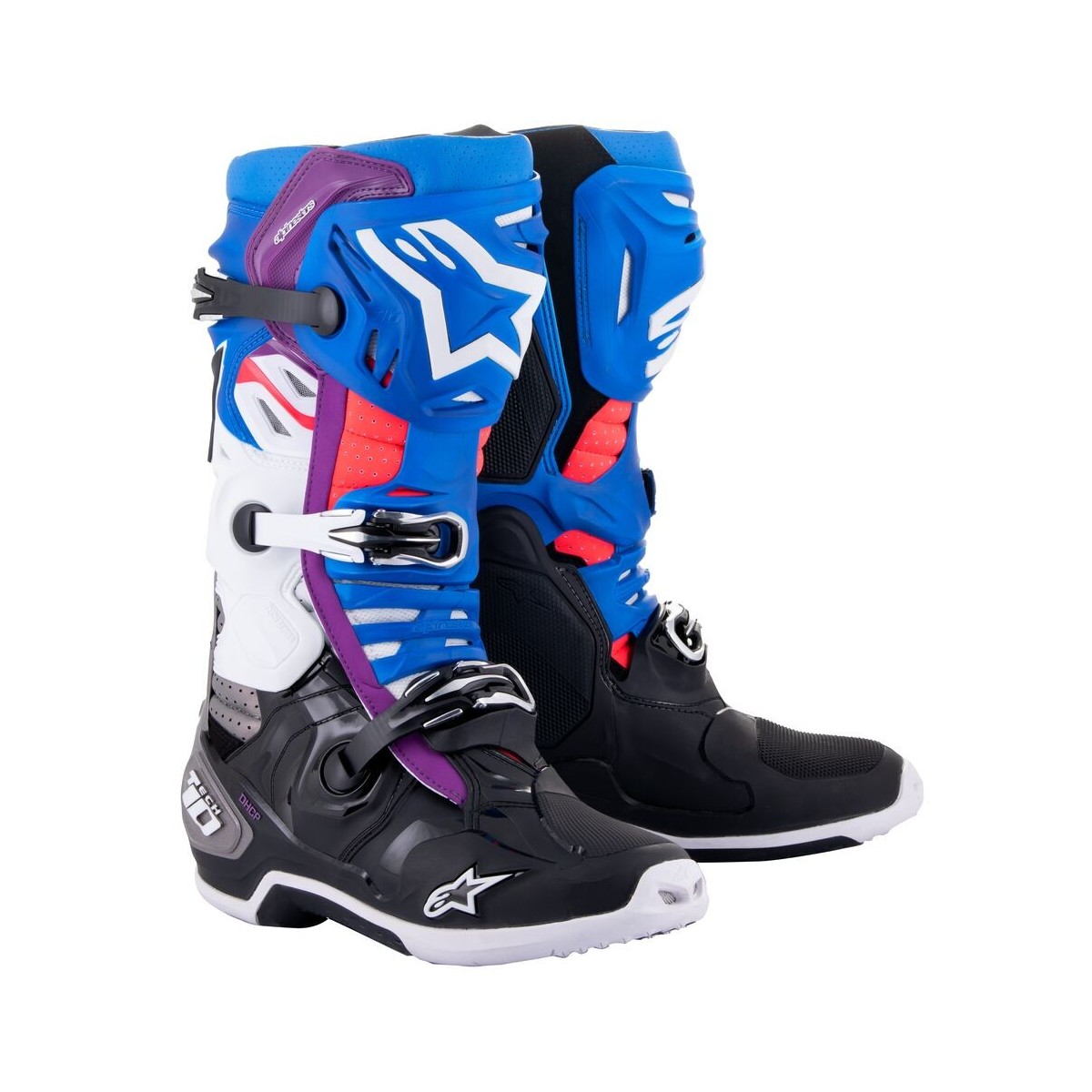 Bottes Alpinestars Tech 10 Supervented Noir Enamel Bleu Violet Blanc 