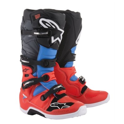Bottes Alpinestars Tech 7 Rouge Fluo / Bleu / Gris / Noir 