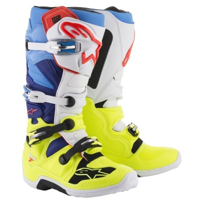 Bottes Alpinestars Tech 7 Jaune Fluo Blanc Bleu Cyan 