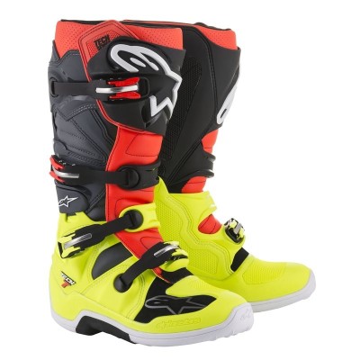 Bottes Alpinestars Tech 7 Jaune Fluo / Rouge Fluo / Gris / Noir 