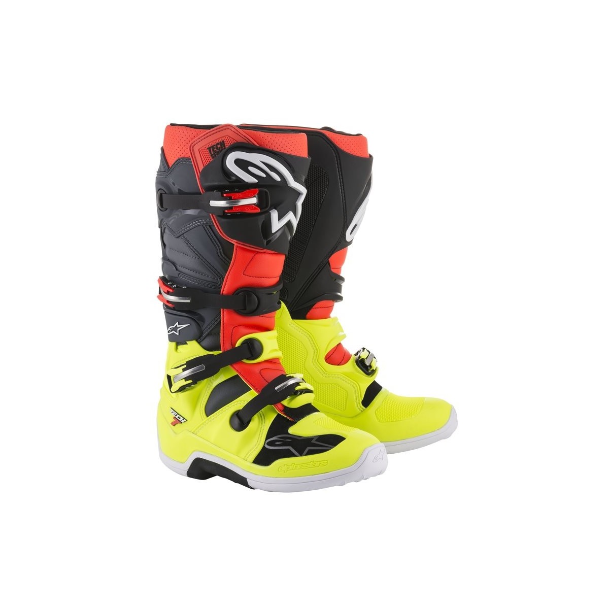 Bottes Alpinestars Tech 7 Jaune Fluo / Rouge Fluo / Gris / Noir 