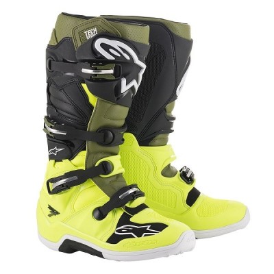 Bottes Alpinestars Tech 7 Jaune Fluo / Vert Kaki/ Noir 