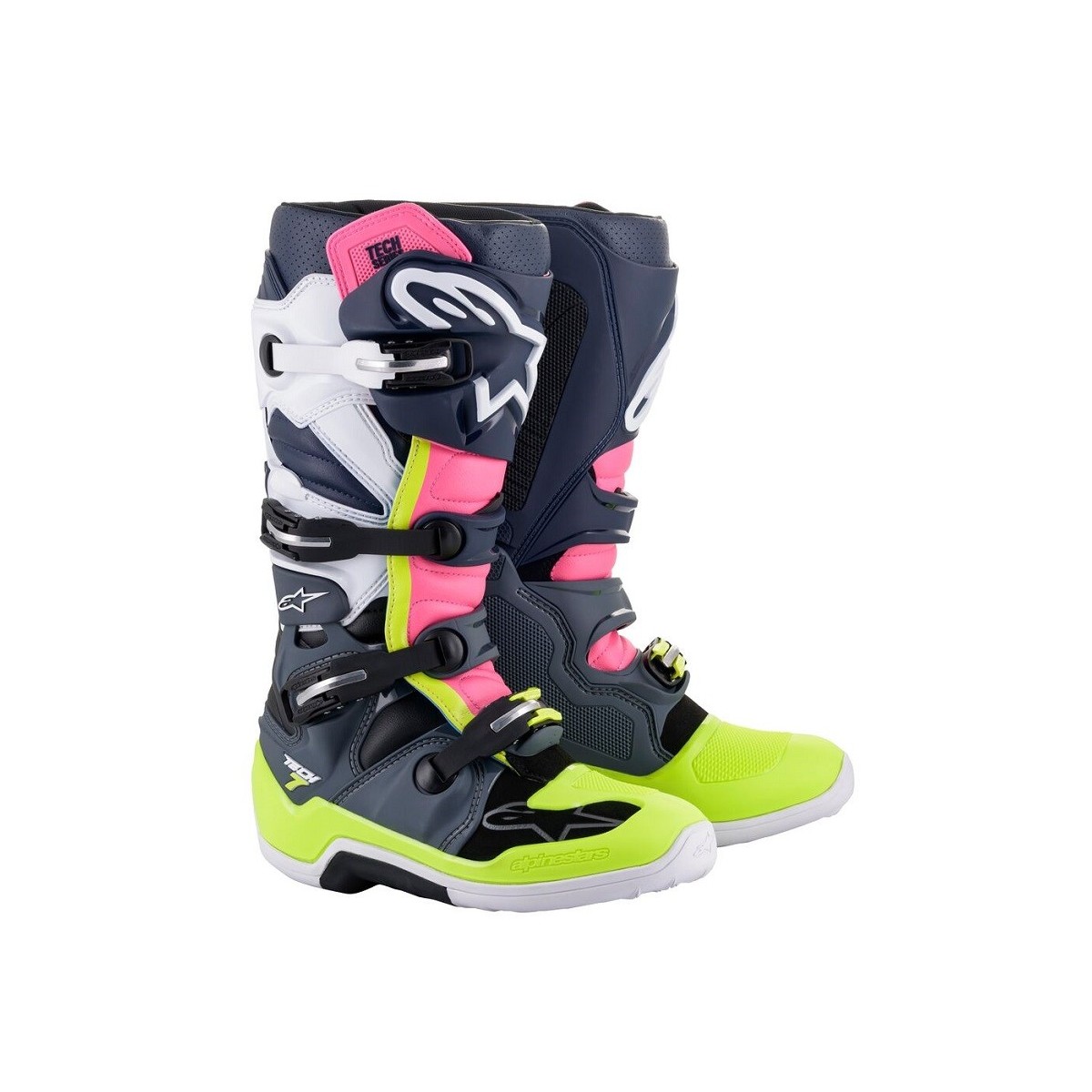 Bottes Alpinestars Tech 7 Gris Bleu Rose Fluo 