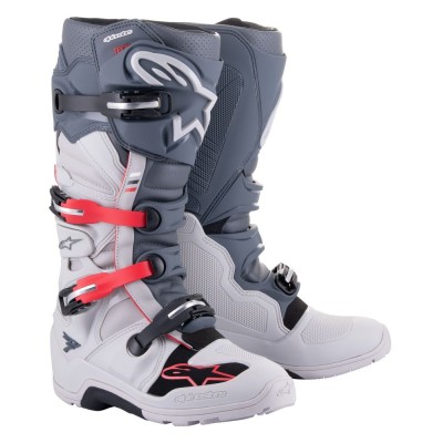 Bottes Alpinestars Tech 7 Enduro Gris Clair Gris Foncé Rouge Vif 