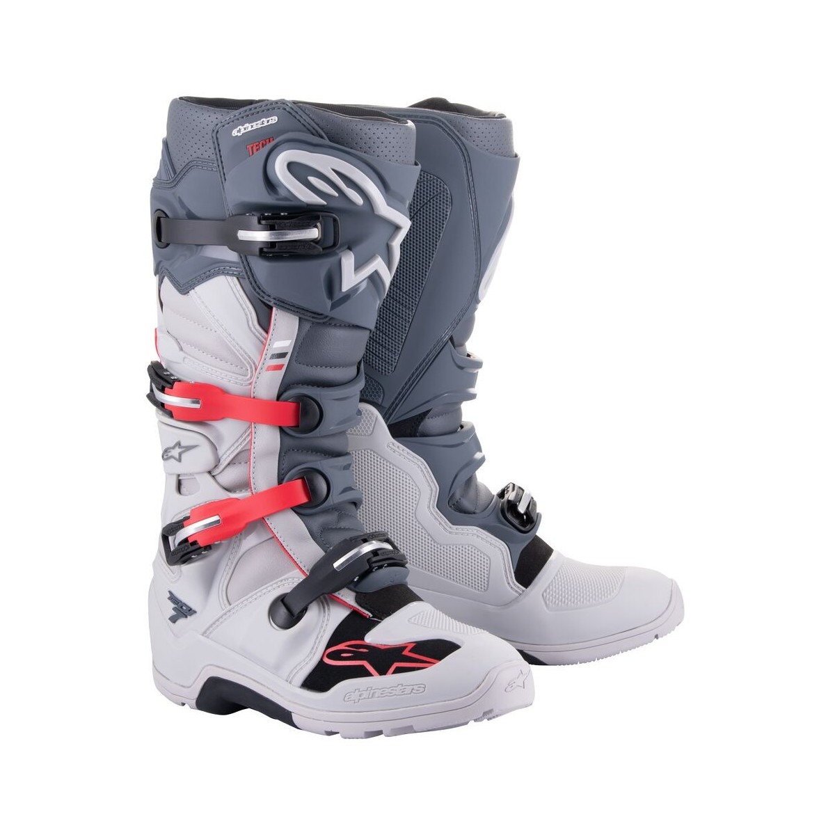 Bottes Alpinestars Tech 7 Enduro Gris Clair Gris Foncé Rouge Vif 