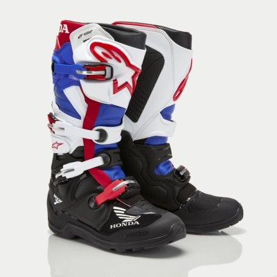 Bottes Alpinestars Honda Tech 7 Enduro Drystar Noir Blanc Bleu Rouge 