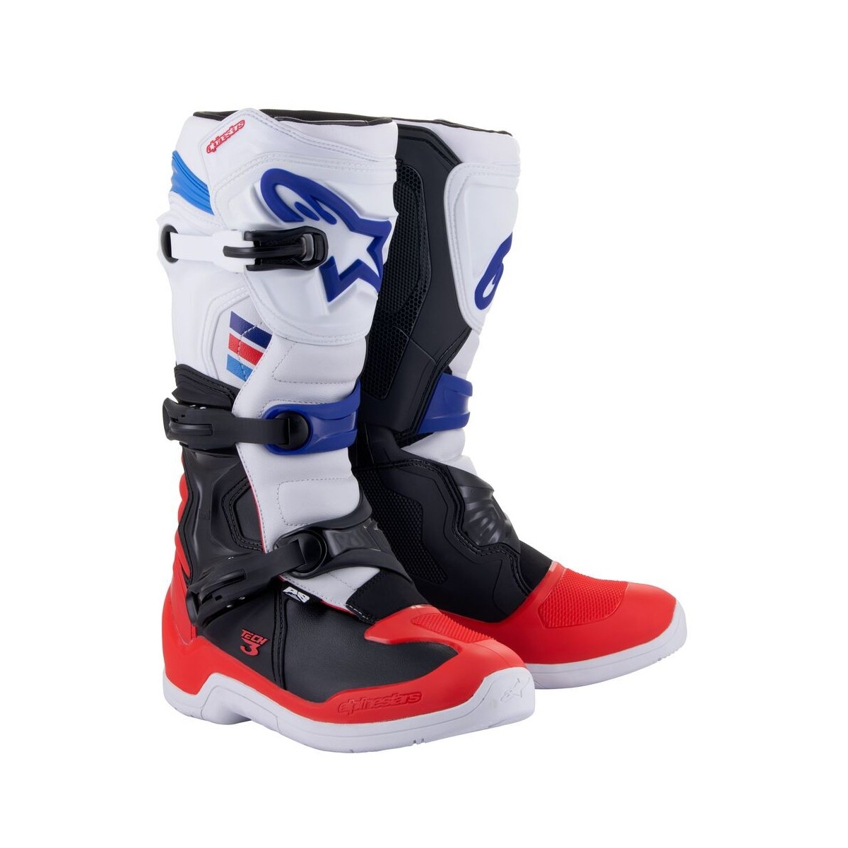 Bottes Alpinestars Tech 3 Blanc Rouge Brillant Bleu Foncé 