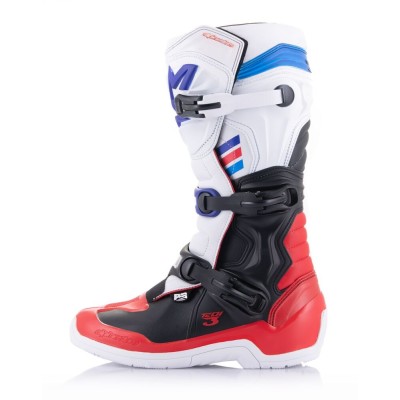 Bottes Alpinestars Tech 3 Blanc Rouge Brillant Bleu Foncé 