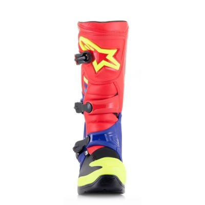 Bottes Alpinestars Tech 3 Rouge Brillant Bleu Foncé Jaune Fluo 