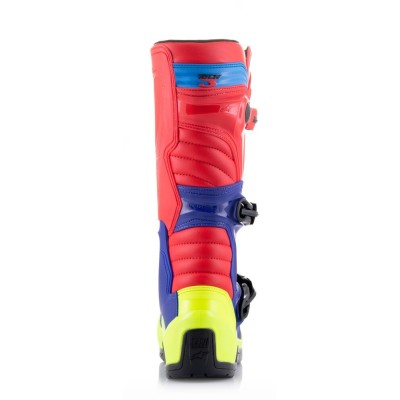 Bottes Alpinestars Tech 3 Rouge Brillant Bleu Foncé Jaune Fluo 