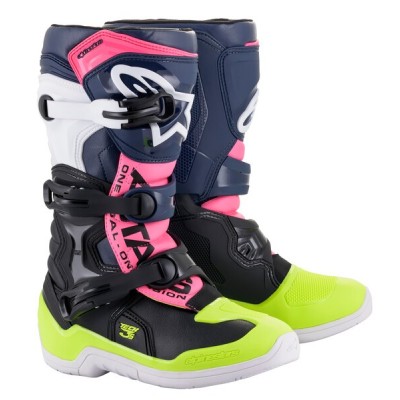 Bottes Enfants Alpinestars Tech 3S Noir Bleu Foncé Rose Fluo 