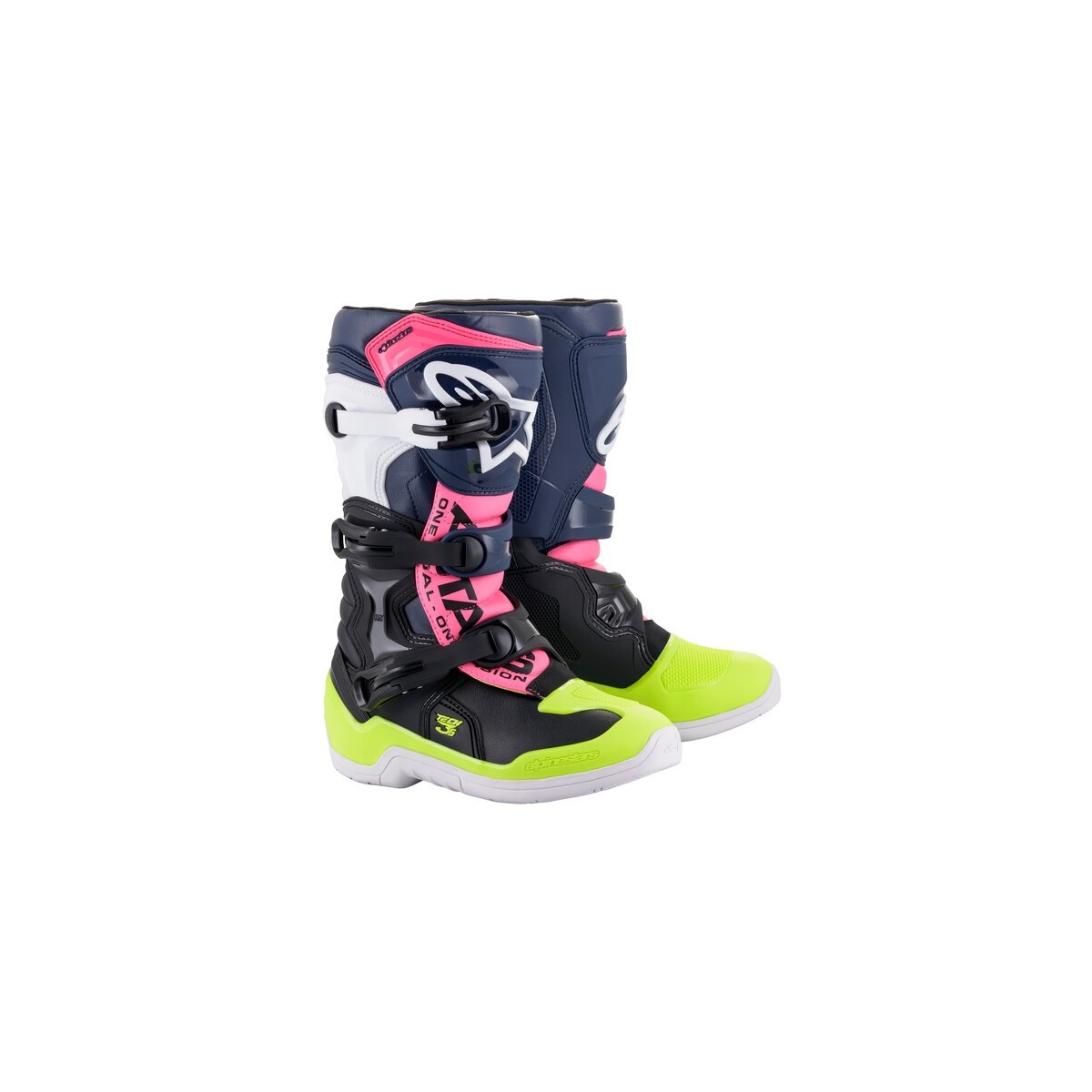 Bottes Enfants Alpinestars Tech 3S Noir Bleu Foncé Rose Fluo 
