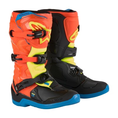 Bottes Enfants Alpinestars Tech 3S Orange Fluo Bleu Enamel Jaune Fluo 