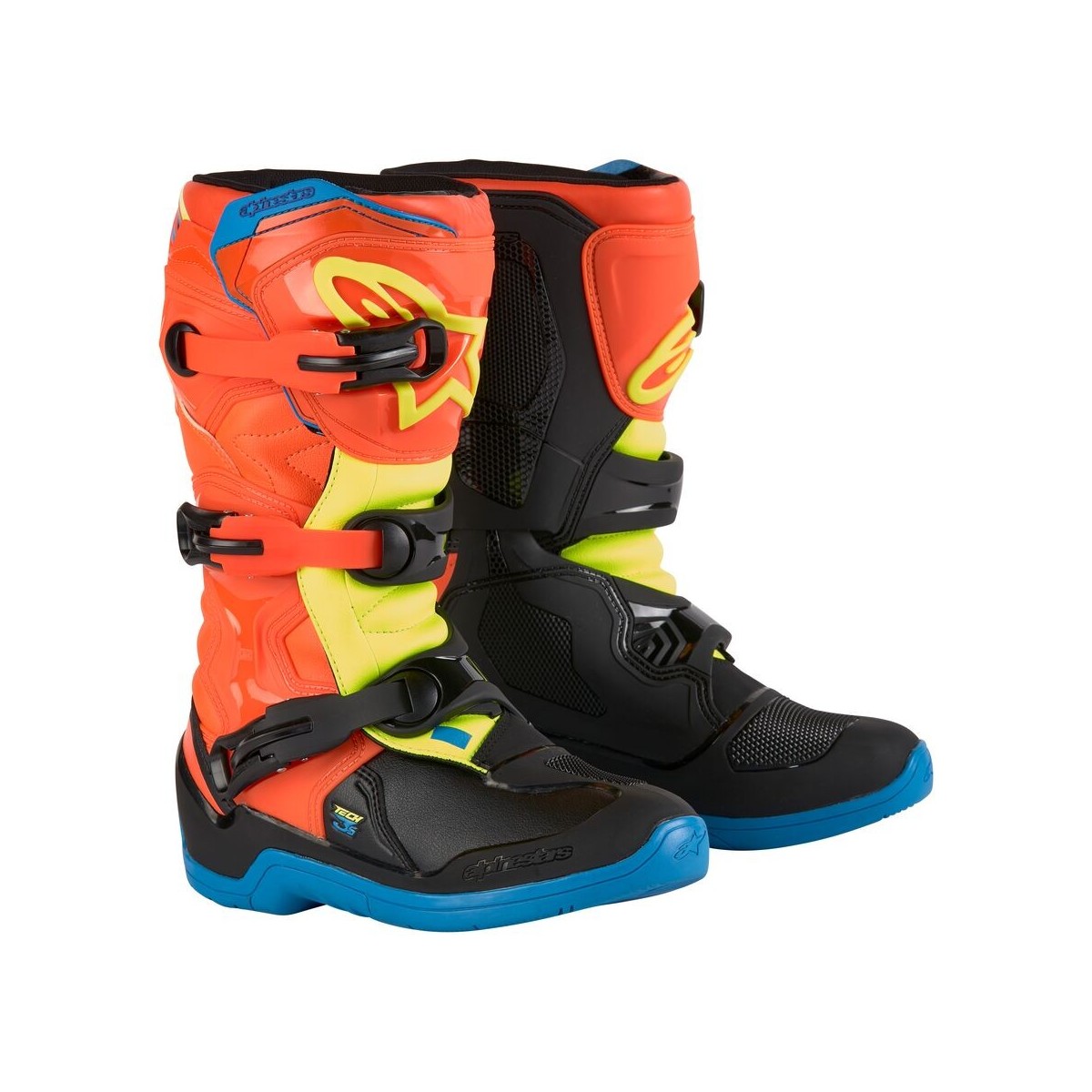 Bottes Enfants Alpinestars Tech 3S Orange Fluo Bleu Enamel Jaune Fluo 