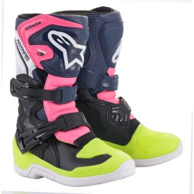 Bottes Enfants Alpinestars Tech 3S Noir Bleu foncé Rose Fluo 