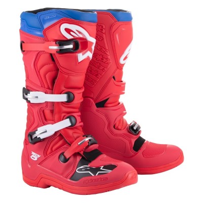 Bottes Alpinestars Tech 5 Rouge Clair Rouge Foncé Bleu Alpine 