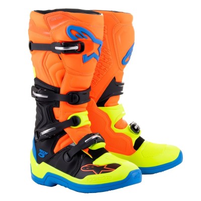 Bottes Alpinestars Tech 5 Orange Fluo Bleu Enamel Jaune Fluo 
