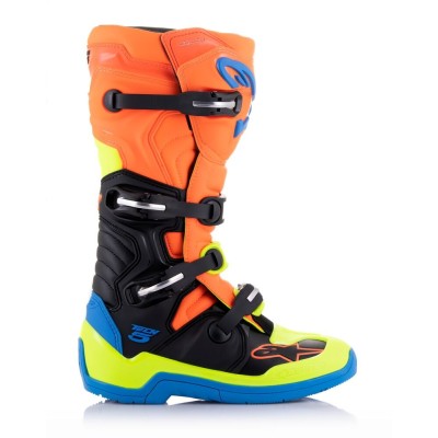 Bottes Alpinestars Tech 5 Orange Fluo Bleu Enamel Jaune Fluo 
