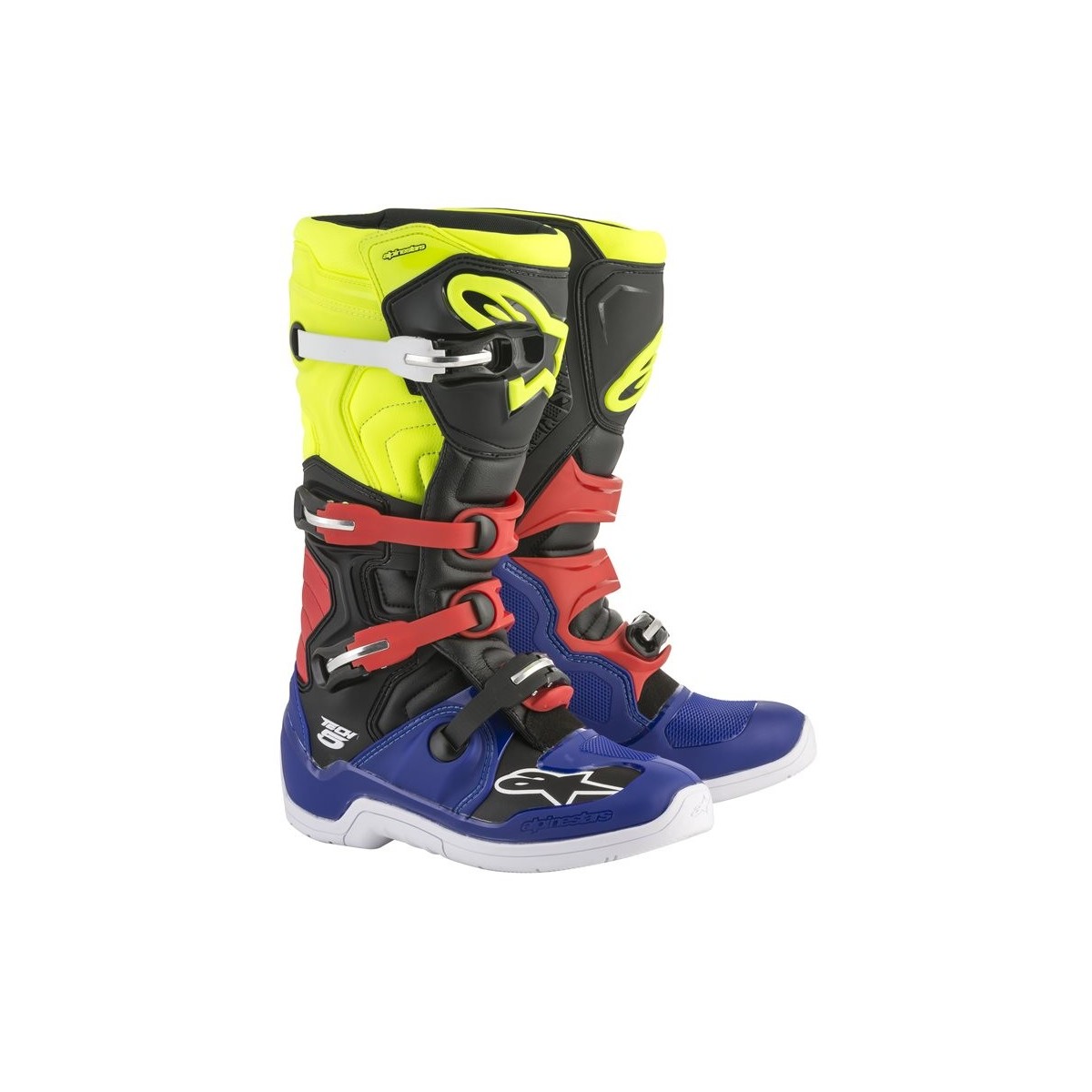 Bottes Alpinestars Tech 5 Bleu Noir Jaune Fluo Rouge 