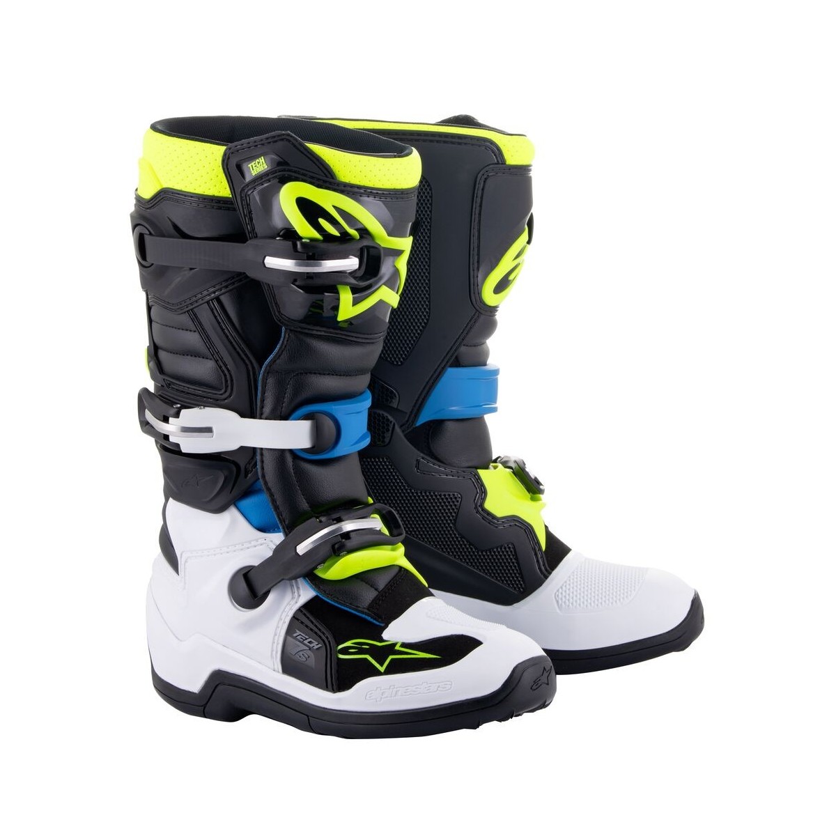 Bottes Enfant Alpinestars Tech 7S Noir Bleu Enamel Jaune Fluo 