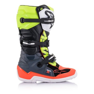 Bottes Enfant Alpinestars Tech 7S Gris foncé Rouge fluo Jaune fluo 